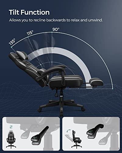 Songmics Gaming Stol, Skrivbordsstol med fotstöd, kontorsstol svart + grå 3 Songmics Gaming Stol, Skrivbordsstol med fotstöd, kontorsstol svart + grå - Bild 3