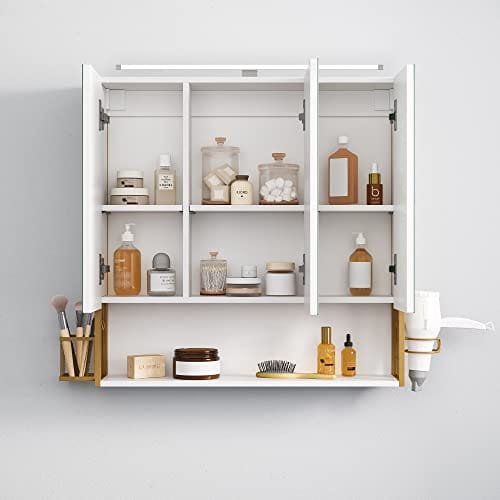 VASAGLE badrums spegelskåp med belysning, badrumsskåp, väggskåp för badrum, vitguld 5 VASAGLE badrums spegelskåp med belysning, badrumsskåp, väggskåp för badrum, vitguld - Bild 5