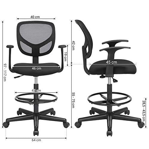 SONGMICS Kontorsstol Ergonomisk arbetspall med armstöd sits, svart 7 SONGMICS Kontorsstol Ergonomisk arbetspall med armstöd sits, svart - Bild 7