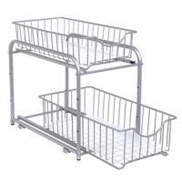 Kitchen Organizer, 2 Pull-out-lådor För Skåp, Stapelbar Låsarrangör, För Kök, Badrum, Silver