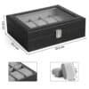 Grå watchbox med glaslock och 10 fack för klockor.