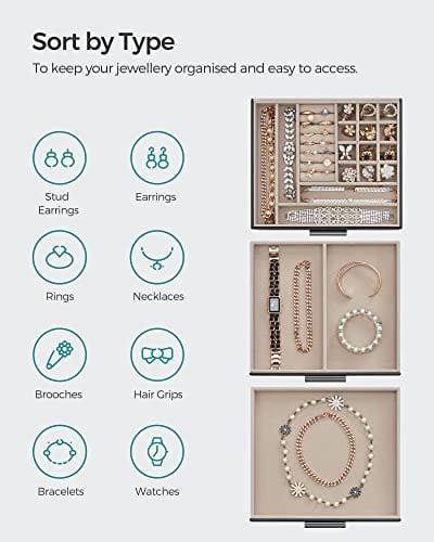 Songmics smyckesbox med glaslock, 3-lagers smycken arrangör med 2 lådor, svart och silver 3 Songmics smyckesbox med glaslock, 3-lagers smycken arrangör med 2 lådor, svart och silver - Bild 3