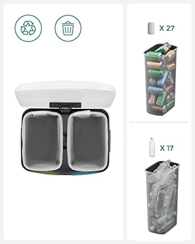 SONGMICS dubbel soptunna, 2 x 20 L kökskärl, dubbla fack metalltrappa, vit 3 SONGMICS dubbel soptunna, 2 x 20 L kökskärl, dubbla fack metalltrappa, vit - Bild 3
