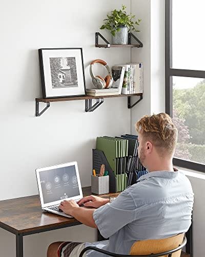 Vasagle vägghyllor, industriell flytande hyllväggmonterad, uppsättning av 3, brun 2 Vasagle vägghyllor, industriell flytande hyllväggmonterad, uppsättning av 3, brun - Bild 2