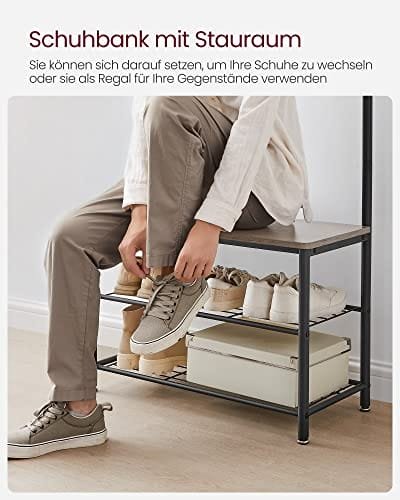 VASAGLE klädhängare, klädstativ med skoförvaringsbänk, Hallträd med skohylla, Greige och svart 5 VASAGLE klädhängare, klädstativ med skoförvaringsbänk, Hallträd med skohylla, Greige och svart - Bild 5