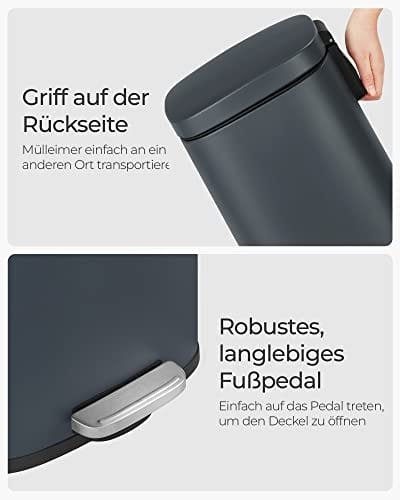 SONGMICS Kökssoptunna, återvinningskärl 30 L pedalkorg med inre plasthink, Grey 7 SONGMICS Kökssoptunna, återvinningskärl 30 L pedalkorg med inre plasthink, Grey - Bild 7