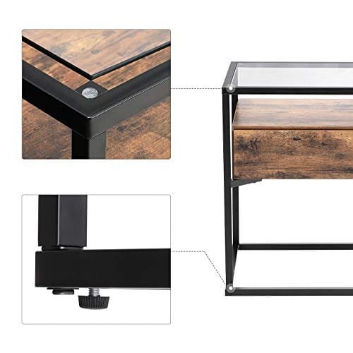 VASAGLE sidobord, gavelbord i härdat glas med låda och hylla, rustikt brunt och svart 6 VASAGLE sidobord, gavelbord i härdat glas med låda och hylla, rustikt brunt och svart - Bild 6