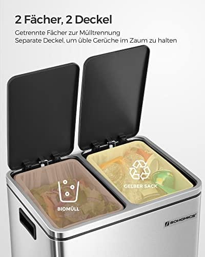 SONGMICS återvinningskärl, 2 x 15L stålsoptunna, stegkärl, silver och svart 4 SONGMICS återvinningskärl, 2 x 15L stålsoptunna, stegkärl, silver och svart - Bild 4