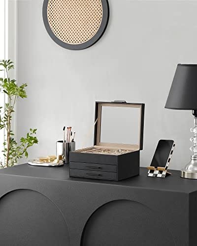 Songmics smyckesbox med glaslock, 3-lagers smycken arrangör med 2 lådor, svart och silver 7 Songmics smyckesbox med glaslock, 3-lagers smycken arrangör med 2 lådor, svart och silver - Bild 7