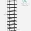 Svart metallskohylla med 10 hyllor, 174 cm hög, för organiserad förvaring.