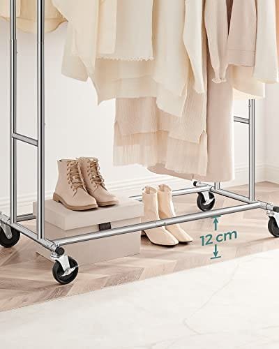 Heavy Duty Metal Coat Rack Stand 110 Kg Heavy Duty Clothing Rack på Hjul Längd 129-169 Cm Chrome 6 Heavy Duty Metal Coat Rack Stand 110 Kg Heavy Duty Clothing Rack på Hjul Längd 129-169 Cm Chrome - Bild 6