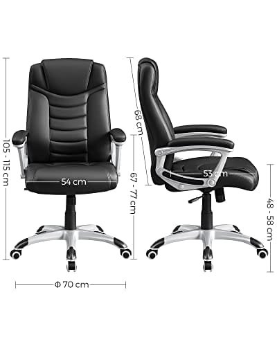 SONGMICS - Kontorsstol, Högkvalitativ PU-yta, Svart 2 SONGMICS - Kontorsstol, Högkvalitativ PU-yta, Svart - Bild 2