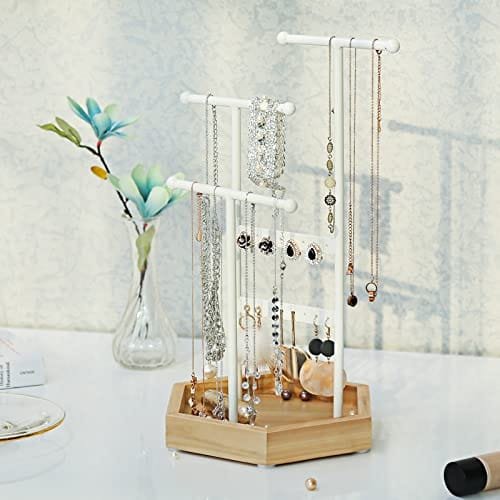 Jewelery Display Stand Holder, Metal Wood Smycken Trädhalsband, Armband, Örhängen, Tappar, Ringar, Presentflickor Kvinnor, White 3 Jewelery Display Stand Holder, Metal Wood Smycken Trädhalsband, Armband, Örhängen, Tappar, Ringar, Presentflickor Kvinnor, White - Bild 3