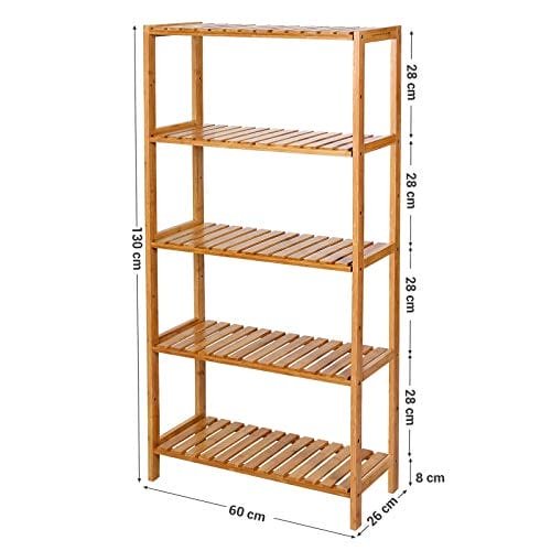 Songmics Badrum Kök förvaring Bambu 5 hyllor Justerbar golvhöjd, Natural 3 Songmics Badrum Kök förvaring Bambu 5 hyllor Justerbar golvhöjd, Natural - Bild 3