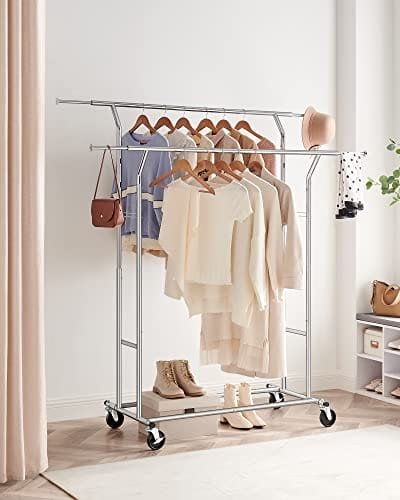 Heavy Duty Metal Coat Rack Stand 110 Kg Heavy Duty Clothing Rack på Hjul Längd 129-169 Cm Chrome 2 Heavy Duty Metal Coat Rack Stand 110 Kg Heavy Duty Clothing Rack på Hjul Längd 129-169 Cm Chrome - Bild 2