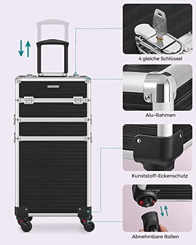 SONGMICS Stor vagn med hjul Professionell Vanity Case, svart 4 SONGMICS Stor vagn med hjul Professionell Vanity Case, svart - Bild 4