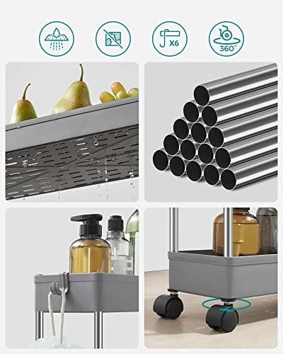 Songmics 4-Tier Slide ut förvaringsvagn, rullande vagn på hjul, badrumsvagn, grå 4 Songmics 4-Tier Slide ut förvaringsvagn, rullande vagn på hjul, badrumsvagn, grå - Bild 4