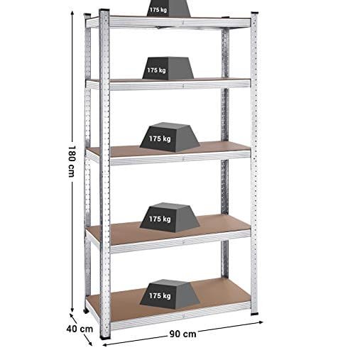SONGMICS 5-lagers hyllor, set med 2 stålhyllor för förvaring, silver 3 SONGMICS 5-lagers hyllor, set med 2 stålhyllor för förvaring, silver - Bild 3
