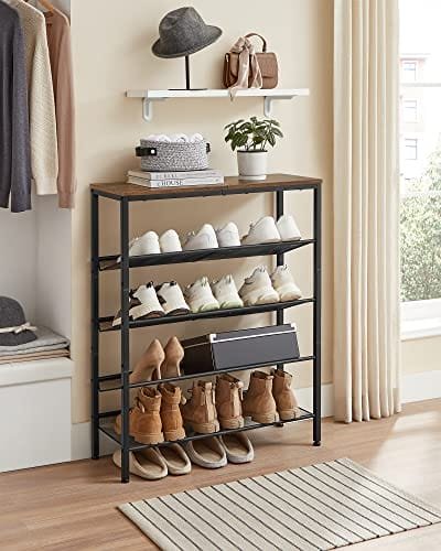 5-tier Sko Rack, Tall Shoe Storage med 4 Mesh Hyllor Och Stor Topp För Väskor, Utrymme För Entré, Hall, Stål, Industri, Rustikbrun Och Svart 3 5-tier Sko Rack, Tall Shoe Storage med 4 Mesh Hyllor Och Stor Topp För Väskor, Utrymme För Entré, Hall, Stål, Industri, Rustikbrun Och Svart - Bild 3
