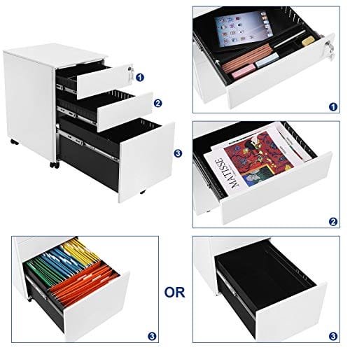 SONGMICS Stål rullskåp med 3 lådor och hängmapp Låsbart kontorsskåp 7 SONGMICS Stål rullskåp med 3 lådor och hängmapp Låsbart kontorsskåp - Bild 7