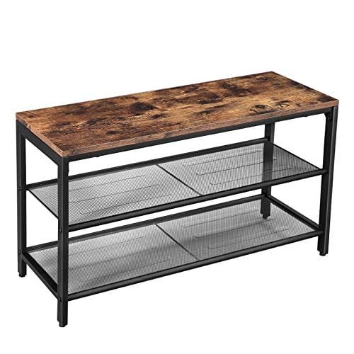 Vasagle skobänk med säte, skosställ med 2 mesh hyllor, rustik brun och svart 1 skobänk