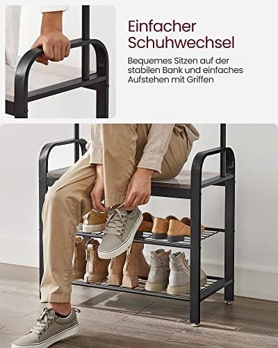 VASAGLE klädhängare, klädstativ med skoförvaringsbänk, 4-i-1-design, greige och svart 5 VASAGLE klädhängare, klädstativ med skoförvaringsbänk, 4-i-1-design, greige och svart - Bild 5