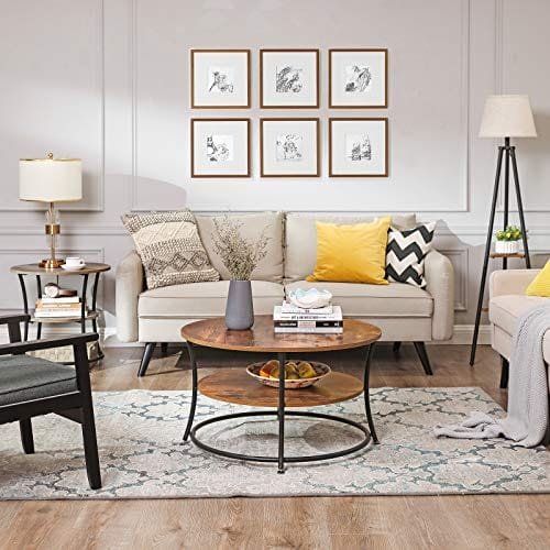 Vasagle soffbord, rund cocktailbord med hylla, rustik brun 2 Vasagle soffbord, rund cocktailbord med hylla, rustik brun - Bild 2