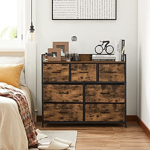 Songmics Fabric Chest of Drawers, sovrum förvaringsenhet, 7 lådor, rustik brun och svart 2 Songmics Fabric Chest of Drawers, sovrum förvaringsenhet, 7 lådor, rustik brun och svart - Bild 2