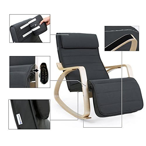 SONGMICS Avkopplande gungstol i björk med justerbart fotstöd, Grå 6 SONGMICS Avkopplande gungstol i björk med justerbart fotstöd, Grå - Bild 6