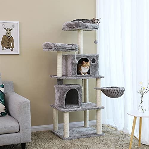 Feandrea Cat Tree, Tall Cat Tower, 2 grottor, ljusgrå 2 Feandrea Cat Tree, Tall Cat Tower, 2 grottor, ljusgrå - Bild 2