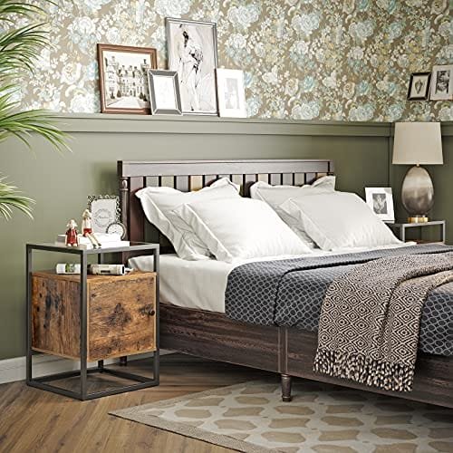 Vasagle nattduksbord, sängskåp, glas sidobord med skåp, rustik brun 2 Vasagle nattduksbord, sängskåp, glas sidobord med skåp, rustik brun - Bild 2