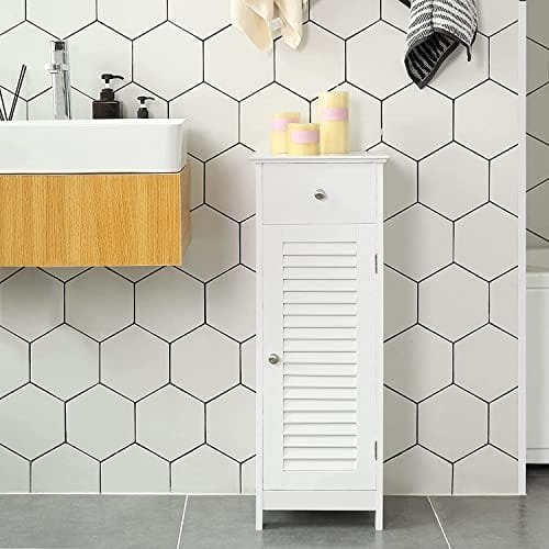 Vasagle, sängskåp, förvaring för badrum, trä med låda, lamellör, vit 6 Vasagle, sängskåp, förvaring för badrum, trä med låda, lamellör, vit - Bild 6