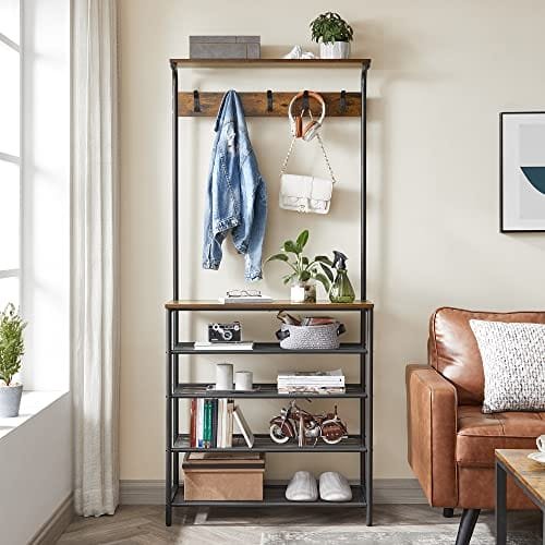 Coat Rack Stand, Hall Tree With Shoe Storage, 5 Tier Shoe Rack Olika Höjd, 5 Dubbla Krokar, Topphylla, Hall Sovrum Sovsal Lägenhet, Industri, Rustikbrun Och Svart 3 Coat Rack Stand, Hall Tree With Shoe Storage, 5 Tier Shoe Rack Olika Höjd, 5 Dubbla Krokar, Topphylla, Hall Sovrum Sovsal Lägenhet, Industri, Rustikbrun Och Svart - Bild 3