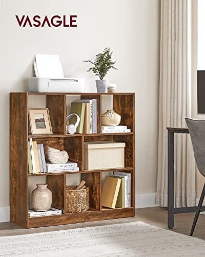 VASAGLE bokhylla i trä med öppna cubbies, fristående förvaringsenhet, rustik brun 2 VASAGLE bokhylla i trä med öppna cubbies, fristående förvaringsenhet, rustik brun - Bild 2