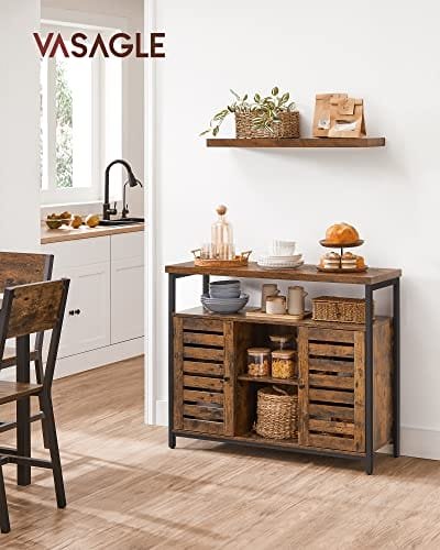 VASAGLE Golvskåp, Köks förvaringsskåp med skåp och hyllor, rustikt brunt och svart 2 VASAGLE Golvskåp, Köks förvaringsskåp med skåp och hyllor, rustikt brunt och svart - Bild 2