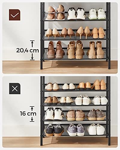 5-tier Sko Rack, Tall Shoe Storage med 4 Mesh Hyllor Och Stor Topp För Väskor, Utrymme För Entré, Hall, Stål, Industri, Rustikbrun Och Svart 6 5-tier Sko Rack, Tall Shoe Storage med 4 Mesh Hyllor Och Stor Topp För Väskor, Utrymme För Entré, Hall, Stål, Industri, Rustikbrun Och Svart - Bild 6