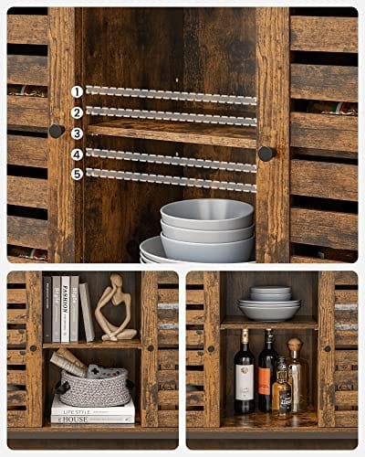 VASAGLE Golvskåp, Köks förvaringsskåp med skåp och hyllor, rustikt brunt och svart 5 VASAGLE Golvskåp, Köks förvaringsskåp med skåp och hyllor, rustikt brunt och svart - Bild 5