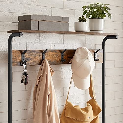 Coat Rack Stand, Hall Tree With Shoe Storage, 5 Tier Shoe Rack Olika Höjd, 5 Dubbla Krokar, Topphylla, Hall Sovrum Sovsal Lägenhet, Industri, Rustikbrun Och Svart 5 Coat Rack Stand, Hall Tree With Shoe Storage, 5 Tier Shoe Rack Olika Höjd, 5 Dubbla Krokar, Topphylla, Hall Sovrum Sovsal Lägenhet, Industri, Rustikbrun Och Svart - Bild 5