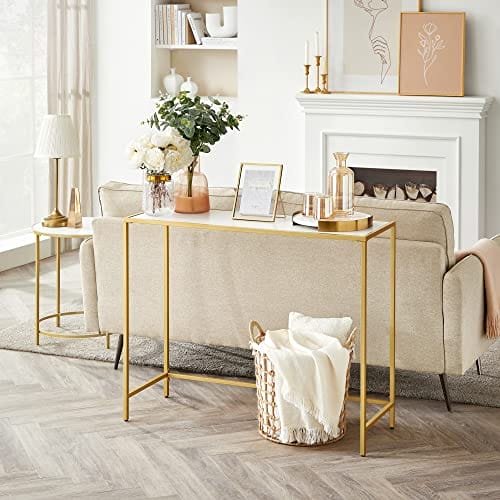 VASAGLE konsolbord, smalt högt soffbord med stålstomme, gyllene och vita 3 VASAGLE konsolbord, smalt högt soffbord med stålstomme, gyllene och vita - Bild 3