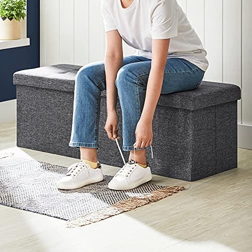 Songmics 120L förvaring ottoman, fällbar skobänk, med flippande lock, mörkgrå 7 Songmics 120L förvaring ottoman, fällbar skobänk, med flippande lock, mörkgrå - Bild 7
