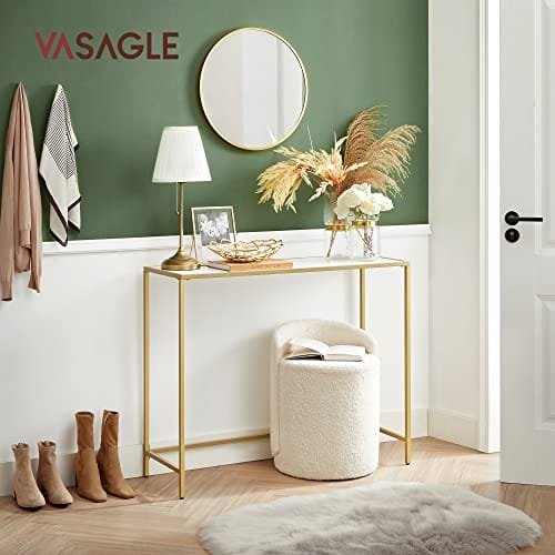 VASAGLE konsolbord, smalt högt soffbord med stålstomme, gyllene och vita 2 VASAGLE konsolbord, smalt högt soffbord med stålstomme, gyllene och vita - Bild 2
