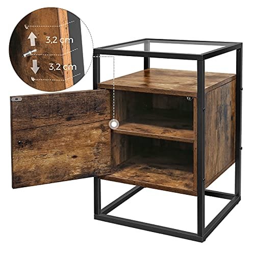 Vasagle nattduksbord, sängskåp, glas sidobord med skåp, rustik brun 7 Vasagle nattduksbord, sängskåp, glas sidobord med skåp, rustik brun - Bild 7
