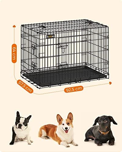 Dog Crate, Foldbar, 92,5 Cm Lång, 2 Dörrar, L, Black 4 Dog Crate, Foldbar, 92,5 Cm Lång, 2 Dörrar, L, Black - Bild 4