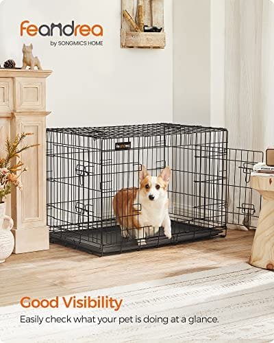 Dog Crate, Foldbar, 92,5 Cm Lång, 2 Dörrar, L, Black 2 Dog Crate, Foldbar, 92,5 Cm Lång, 2 Dörrar, L, Black - Bild 2