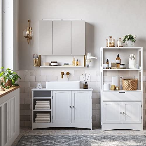 VASAGLE badrums spegelskåp med belysning, badrumsskåp, väggskåp för badrum, vitguld 2 VASAGLE badrums spegelskåp med belysning, badrumsskåp, väggskåp för badrum, vitguld - Bild 2