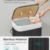 Fällbar bambu tvättkorg med lock och handtag, 72L, svart.