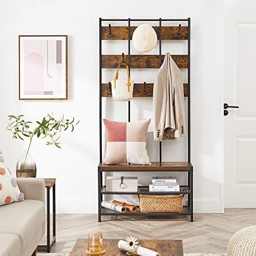 VASAGLE klädhängare fristående, entréorganisator, rustik brun och svart 6 VASAGLE klädhängare fristående, entréorganisator, rustik brun och svart - Bild 6