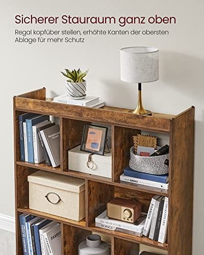 VASAGLE bokhylla i trä med öppna cubbies, fristående förvaringsenhet, rustik brun 7 VASAGLE bokhylla i trä med öppna cubbies, fristående förvaringsenhet, rustik brun - Bild 7