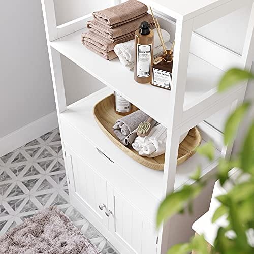 Vasagle stor garderob med låda, 2 öppna hyllor och dubbla dörrar, vit 7 Vasagle stor garderob med låda, 2 öppna hyllor och dubbla dörrar, vit - Bild 7