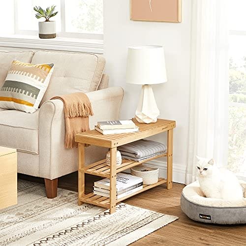 3-tier Bamboo Shoe Bench, Shoe Rack Storage Organizer, 70 X 28 X 45 Cm, Perfekt För Hall, Badrum, Vardagsrum Och Korridor 3 3-tier Bamboo Shoe Bench, Shoe Rack Storage Organizer, 70 X 28 X 45 Cm, Perfekt För Hall, Badrum, Vardagsrum Och Korridor - Bild 3